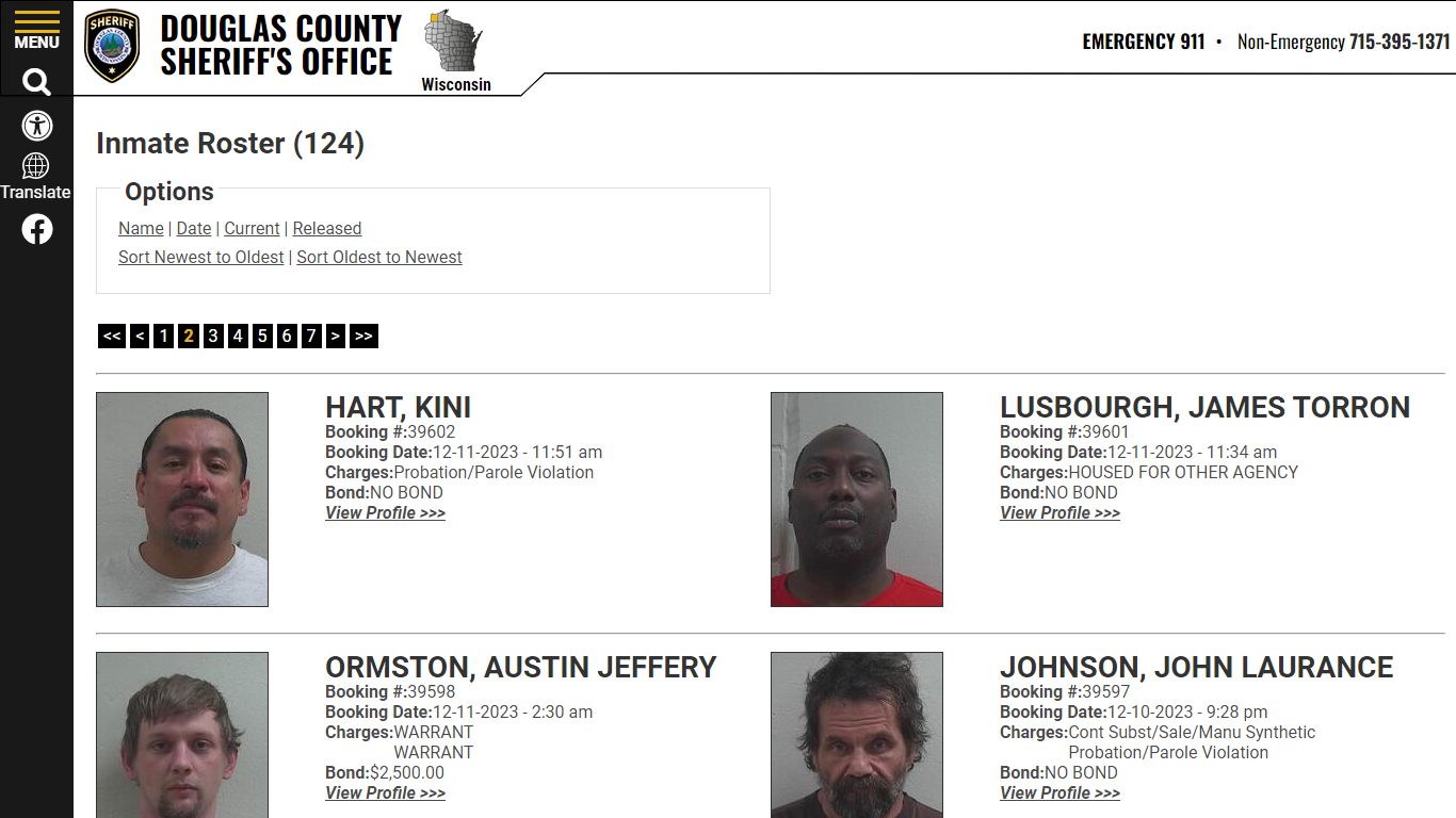 Inmate Roster (113) - Douglas County Sheriff WI